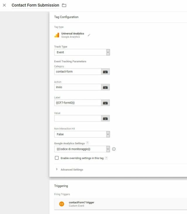 Tracciare Eventi Contactform7 Google Tag Manager 4