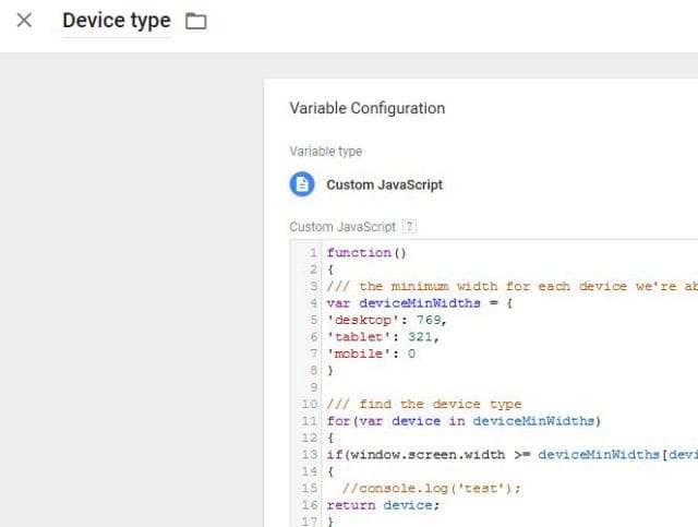Tracciareclick Google Tag Manager - creazione di una variabile per riconoscere il tipo di device