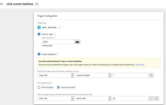Tracciare click Google Tag Manager - Il trigger per tracciare il numero di telefono